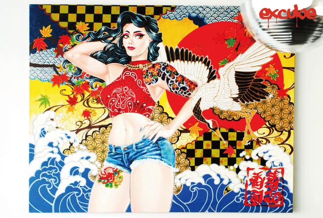 難波のショップ&ギャラリー「excube」にて、お寿司とギャルをモチーフに絵画を制作する香寿司(KASUSHI)の個展「花鳥風月」開催。