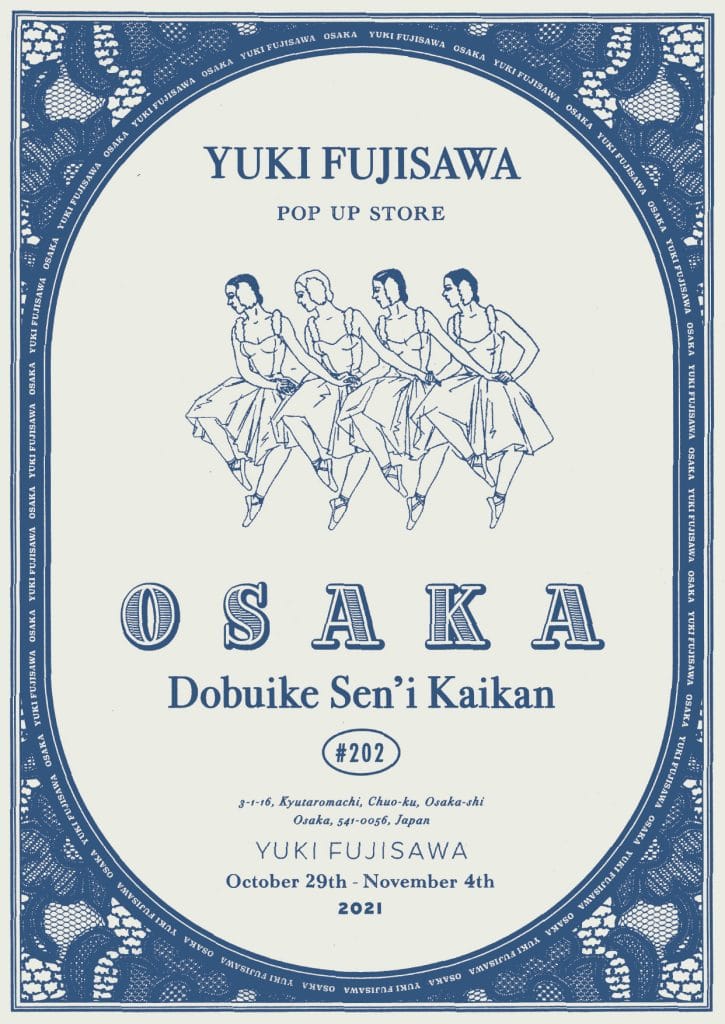 箔や染でファッションとしての新しい価値を提案するテキスタイル／デザインレーベル「YUKI FUJISAWA」の大阪POP UP STORE、丼池繊維会館にて。