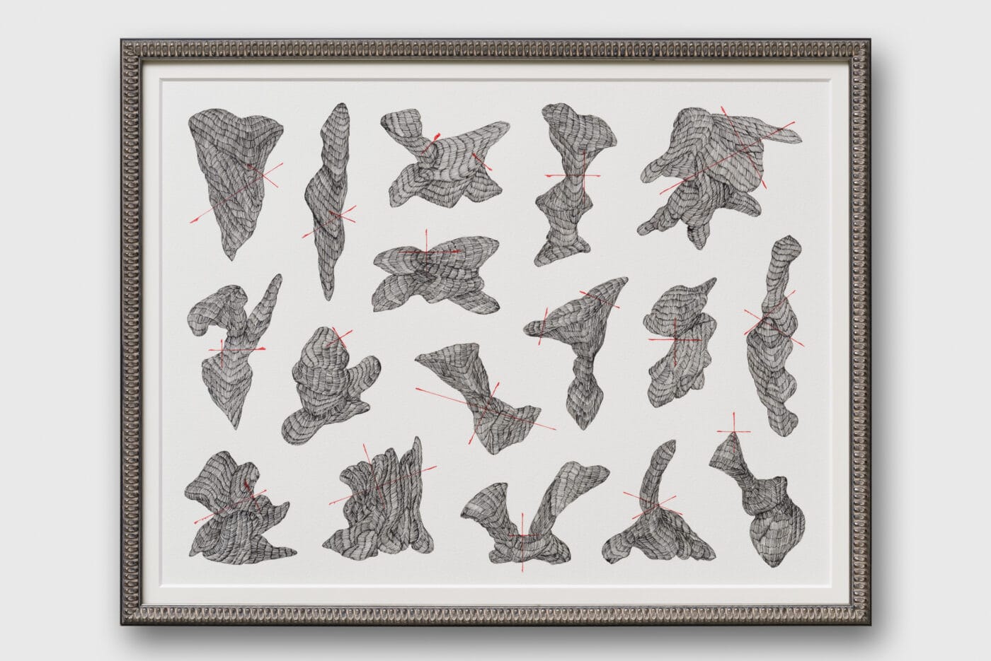 野原万里絵の初めてのドローイング展「雑景のパターン」、千鳥文化にて。日々の制作の連続で生まれた約60点の作品で構成した展示。