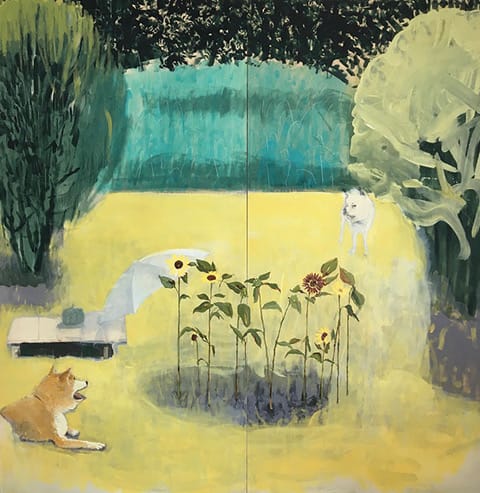 画家・栗田咲子の個展「道草」、FUKUGAN GALLERYにて。アクリル絵の具でベニヤ板に直接描くシリーズの作品を展示。