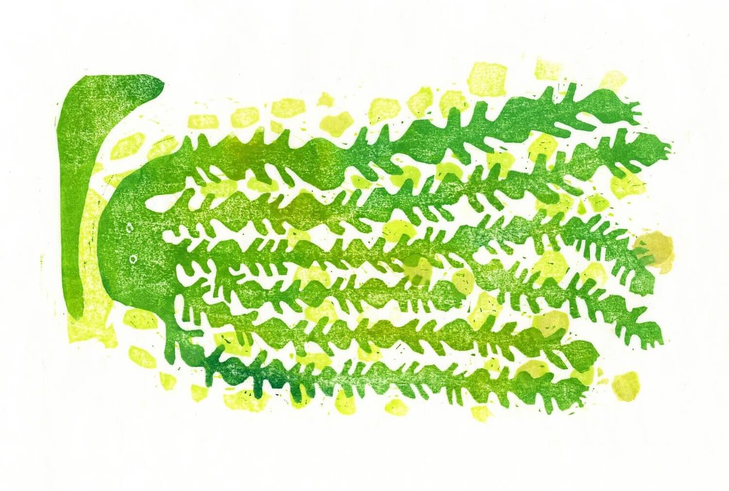 木版画作家・尾崎和美の個展「green mood」、Calo Bookshop & Cafeにて開催中。心の奥にある緑色を表現。